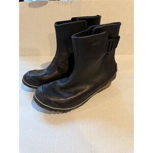 Sorel Slimboot pull on Women's Black Leather Buckle Ankle Boots Waterproof 9.5